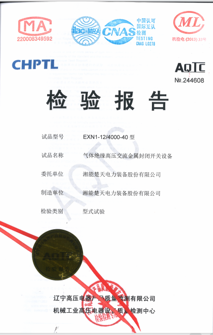 检验报告（型号EXN1-12 4000-40内部电弧试验）