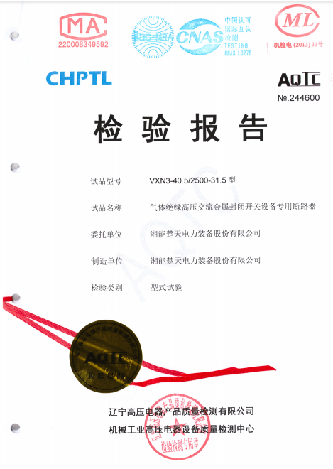 检验报告（VXN3-40.5 2500-31.5试验报告）