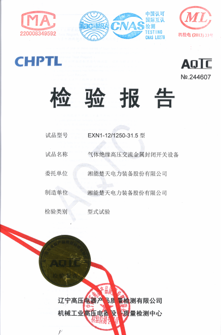 检验报告（EXN1-12 1250-31.5内部电弧试验）